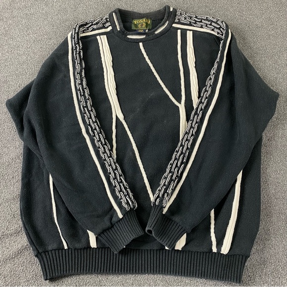 Vintage Tosani Made In Canada Black White Knit Sweater Pullover Men’s Size XL - Picture 9 of 15